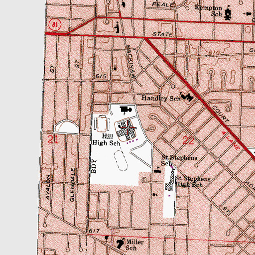 Topographic Map of Hill High School, MI