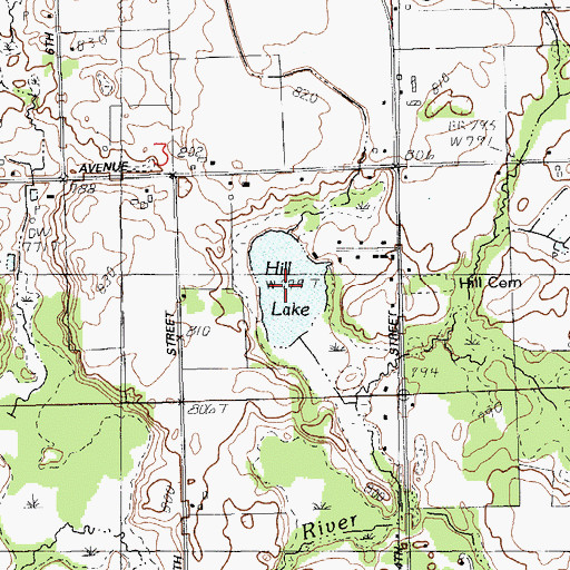 Topographic Map of Hill Lake, MI