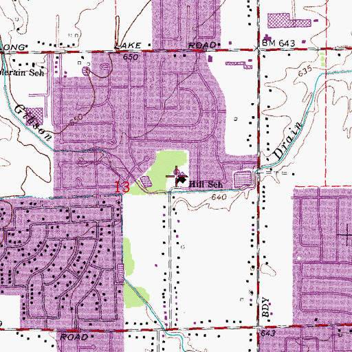 Topographic Map of Hill School, MI