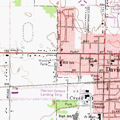 Topographic Map of Hill School, MI