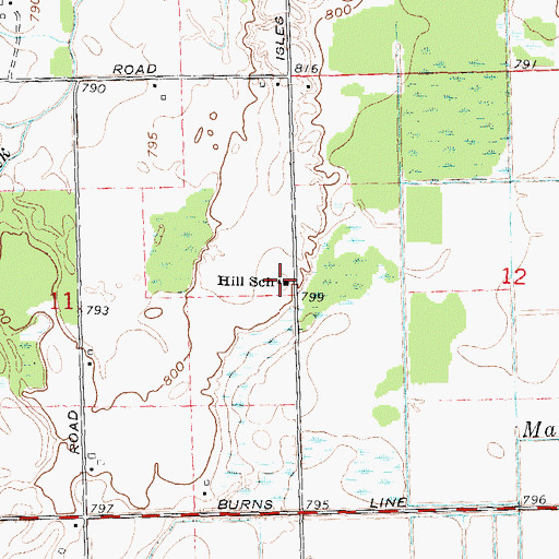 Topographic Map of Hill School, MI