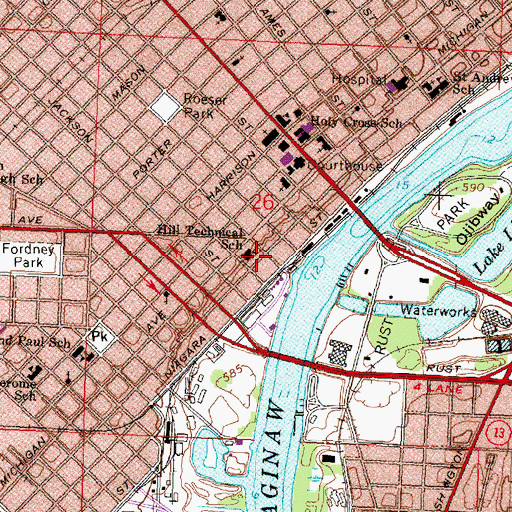 Topographic Map of Hill Technical School, MI