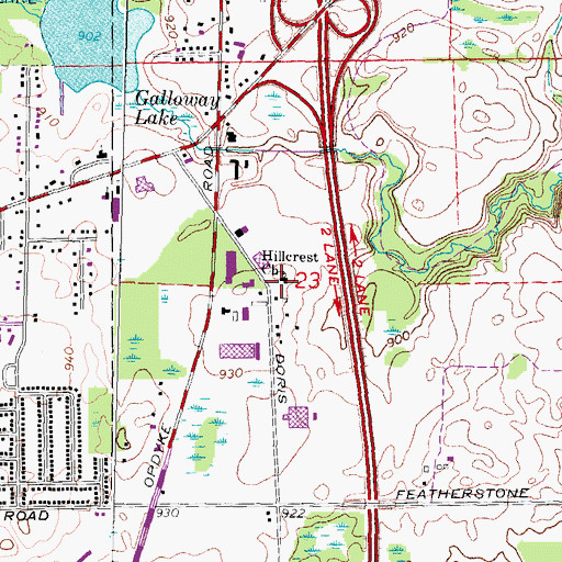 Topographic Map of Hillcrest Church, MI