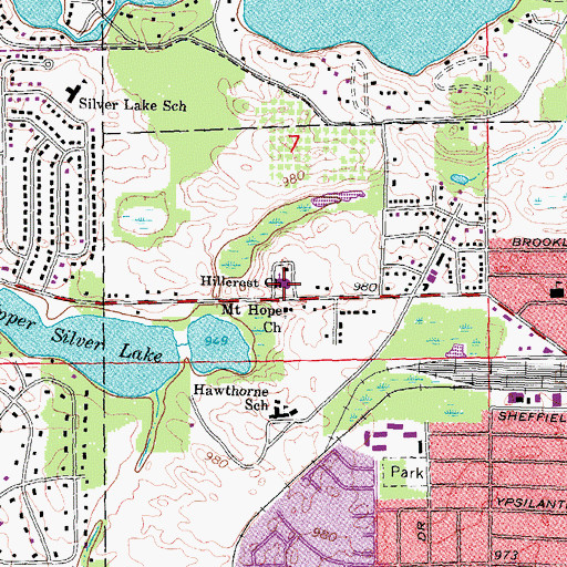 Topographic Map of Hillcrest Church, MI