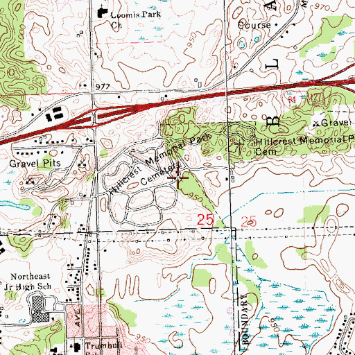 Topographic Map of Hillcrest Memorial Park Cemetery, MI