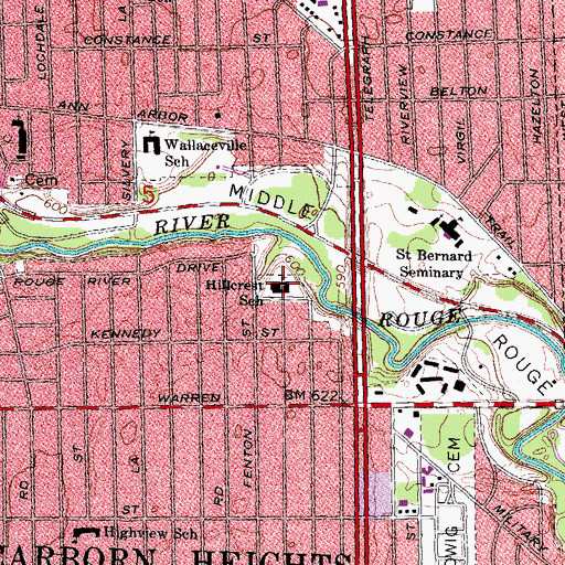 Topographic Map of Hillcrest School, MI