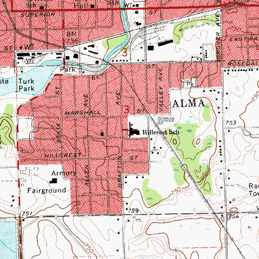 Topographic Map of Hillcrest School, MI