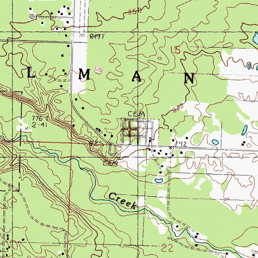 Topographic Map of Hillman Cemetery, MI
