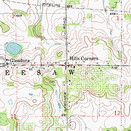 Topographic Map of Hills Corners, MI