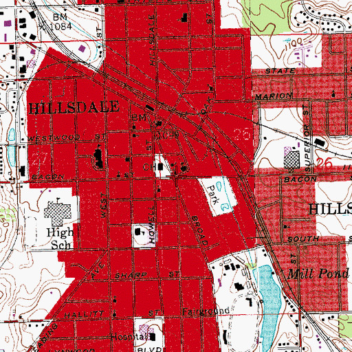 Topographic Map of Hillsdale, MI