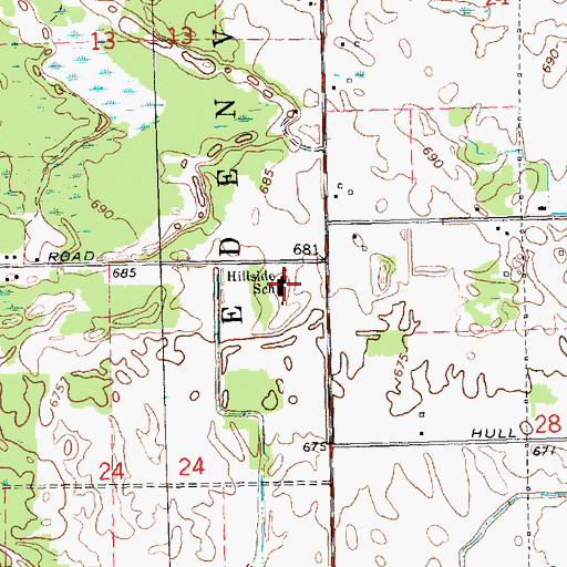 Topographic Map of Hillside School, MI