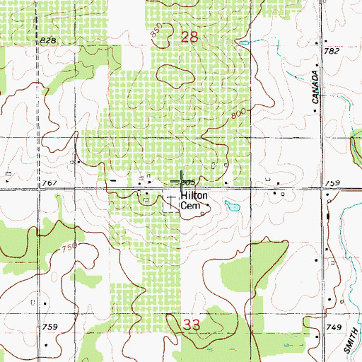 Topographic Map of Hilton Cemetery, MI