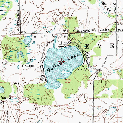 Topographic Map of Holland Lake, MI