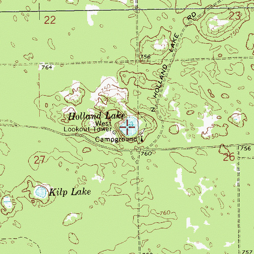 Topographic Map of Holland Lake, MI