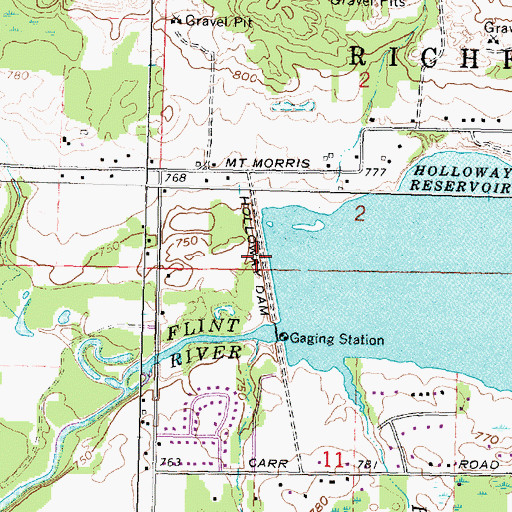 Topographic Map of Holloway Dam, MI
