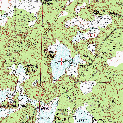 Topographic Map of Holly Lake, MI