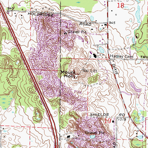 Topographic Map of Mount Holly, MI
