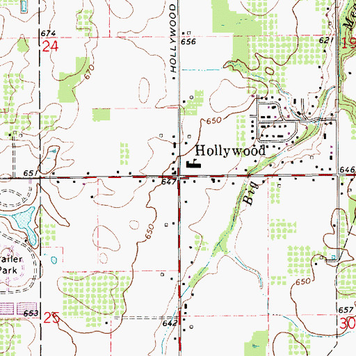 Topographic Map of Hollywood, MI