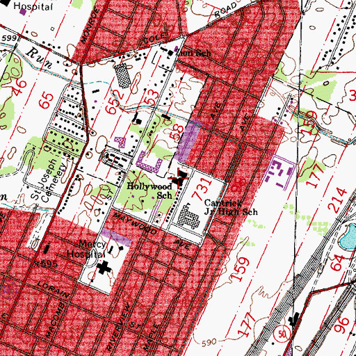 Topographic Map of Hollywood School, MI