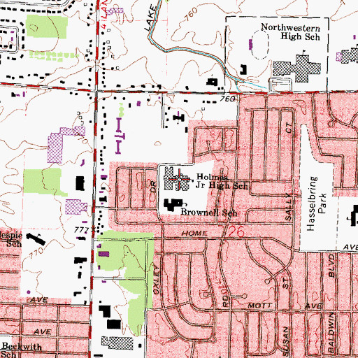 Topographic Map of Holmes Junior High School, MI