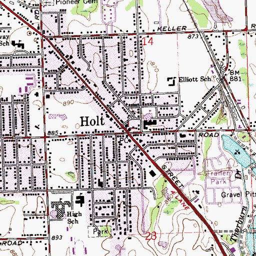 Topographic Map of Holt, MI