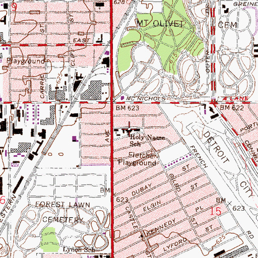 Topographic Map of Holy Name School, MI