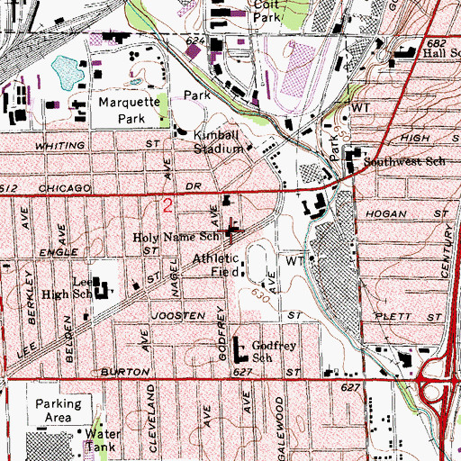 Topographic Map of Holy Name School, MI
