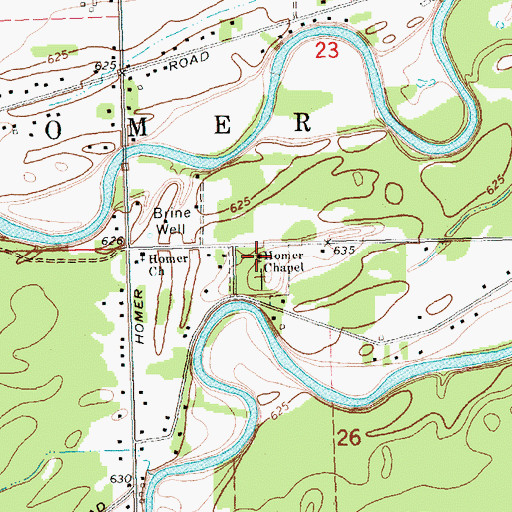 Topographic Map of Homer Chapel, MI