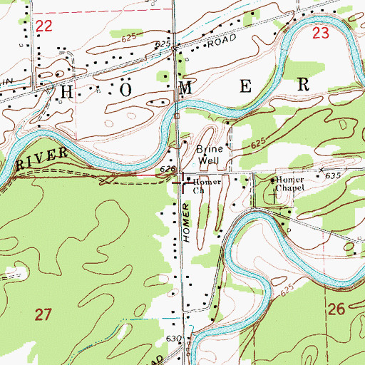Topographic Map of Homer Church, MI