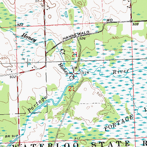 Topographic Map of Honey Creek, MI