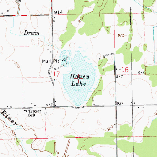 Topographic Map of Honey Lake, MI