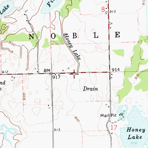 Topographic Map of Honey Lake Drain, MI