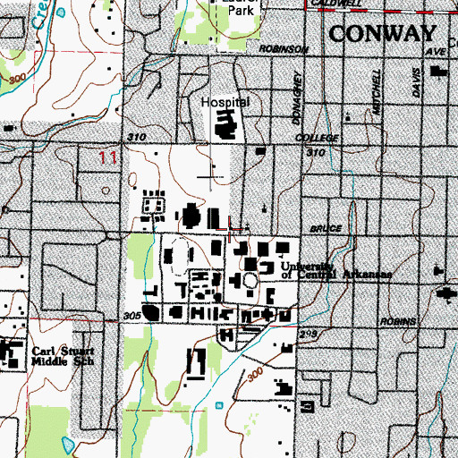 Topographic Map of Methodist Student Center, AR