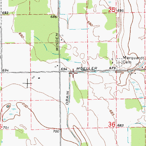Topographic Map of Hood Drain, MI