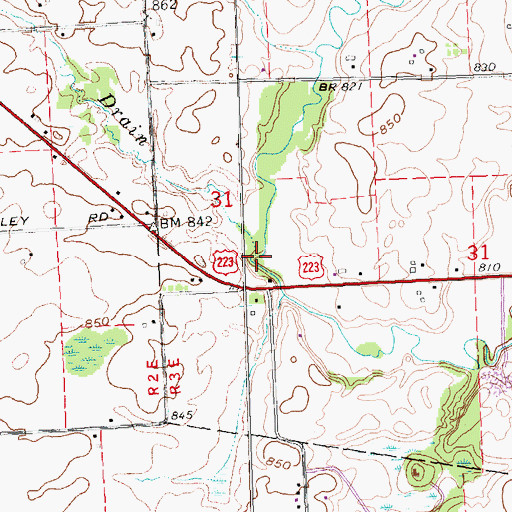 Topographic Map of Hood Drain, MI