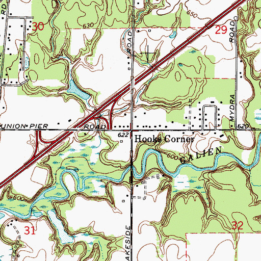 Topographic Map of Hooks Corner, MI