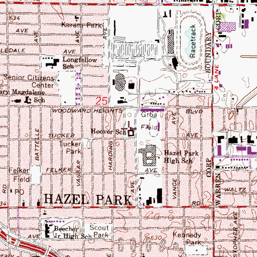 Topographic Map of Hoover School, MI