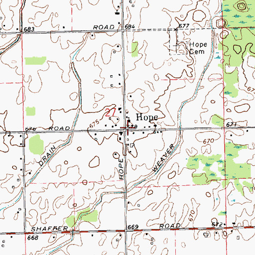 Topographic Map of Hope Cemetery, MI