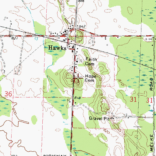 Topographic Map of Hope Cemetery, MI