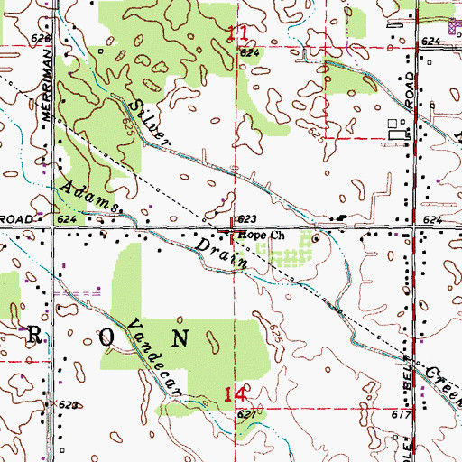 Topographic Map of Hope Church, MI
