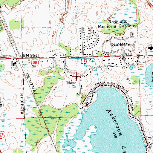Topographic Map of Hope Church, MI