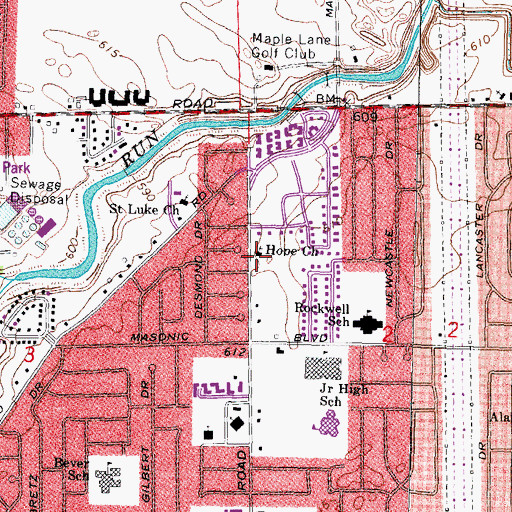 Topographic Map of Hope Church, MI