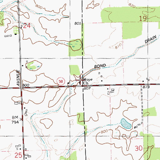 Topographic Map of Hope Church, MI