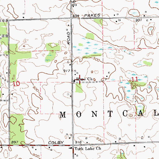Topographic Map of Hope Church, MI
