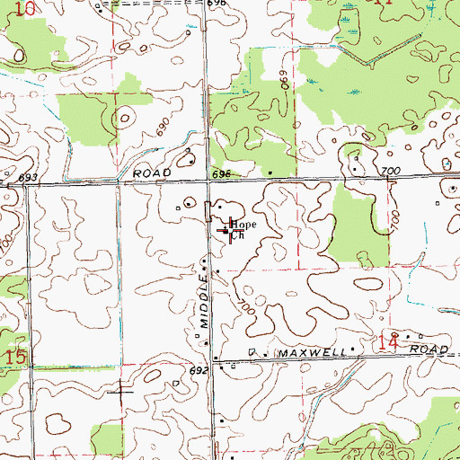 Topographic Map of New Hope Community Church of God, MI