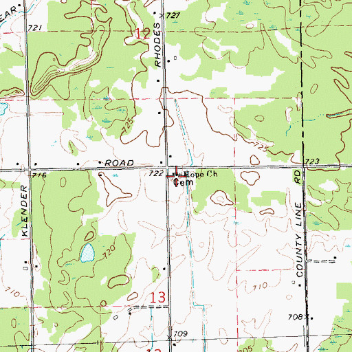 Topographic Map of Hope Church, MI