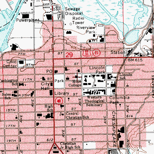 Topographic Map of Hope College, MI