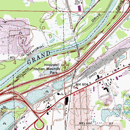 Topographic Map of Hopewell Indian Mounds Park, MI