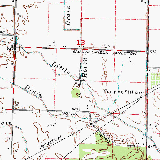 Topographic Map of Horen Drain, MI