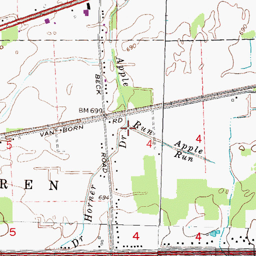 Topographic Map of Horner Drain, MI